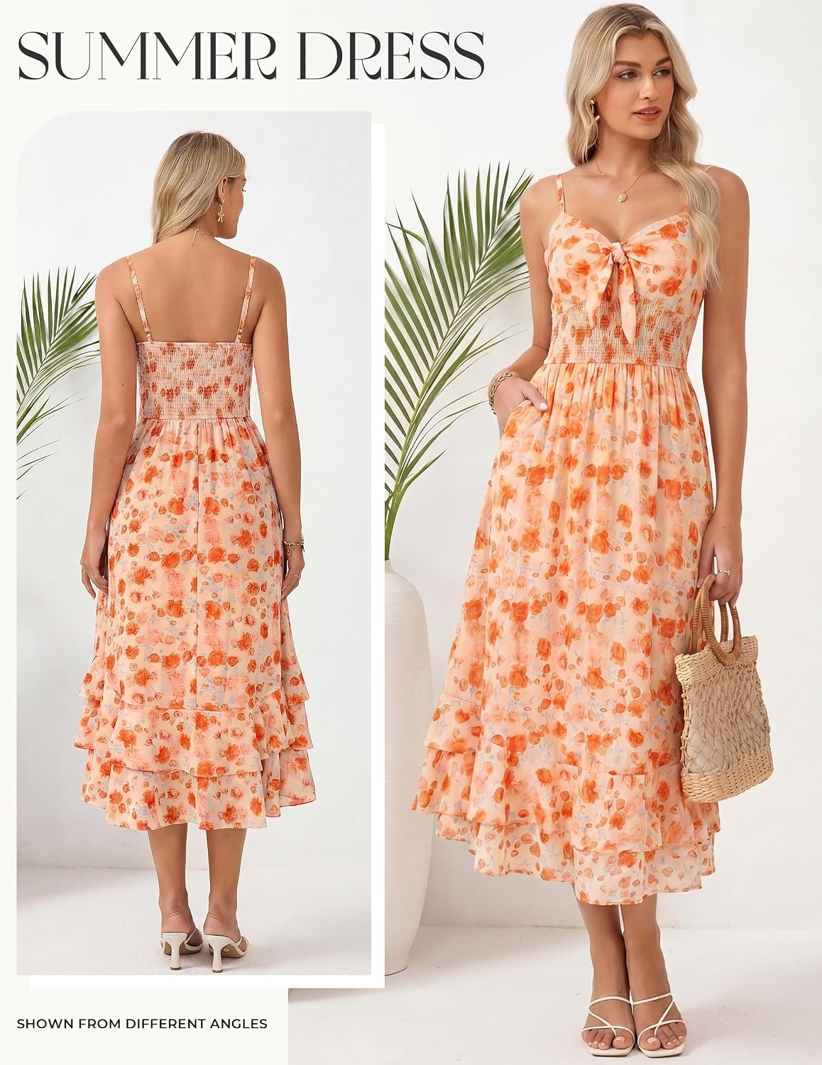 image:imageGRACE KARIN Womens Maxi Floral Sundresses Summer Beach Boho Dress Spaghetti Strap Dresses Casual Fashion Clothes with PocketsOrange Rose Floral