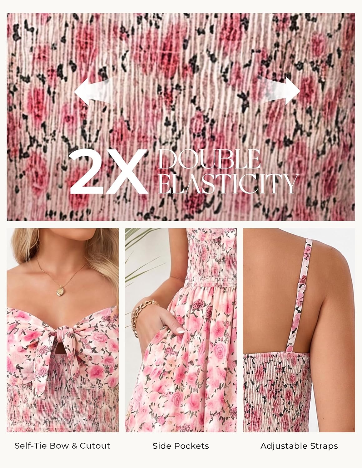 image:imageGRACE KARIN Womens Maxi Floral Sundresses Summer Beach Boho Dress Spaghetti Strap Dresses Casual Fashion Clothes with PocketsPink Yellow Floral