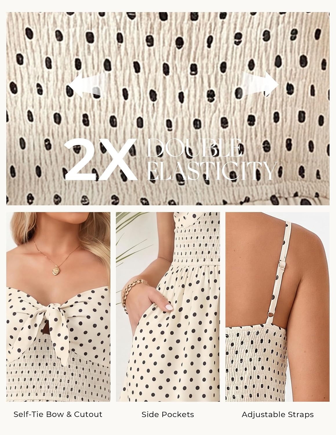 image:imageGRACE KARIN Womens Maxi Floral Sundresses Summer Beach Boho Dress Spaghetti Strap Dresses Casual Fashion Clothes with PocketsPolka Dots