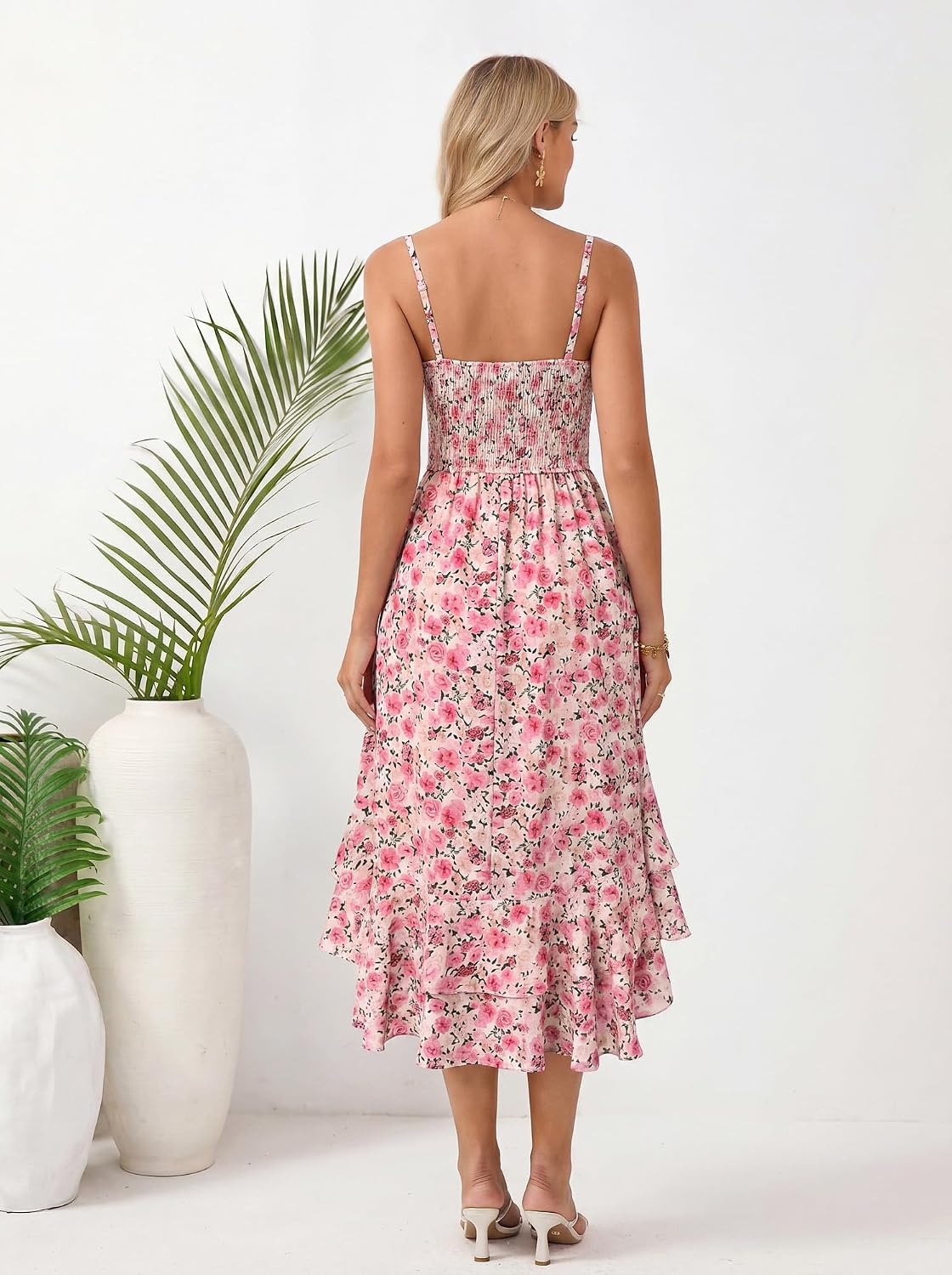 image:imageGRACE KARIN Womens Maxi Floral Sundresses Summer Beach Boho Dress Spaghetti Strap Dresses Casual Fashion Clothes with PocketsWhite Pink Floral