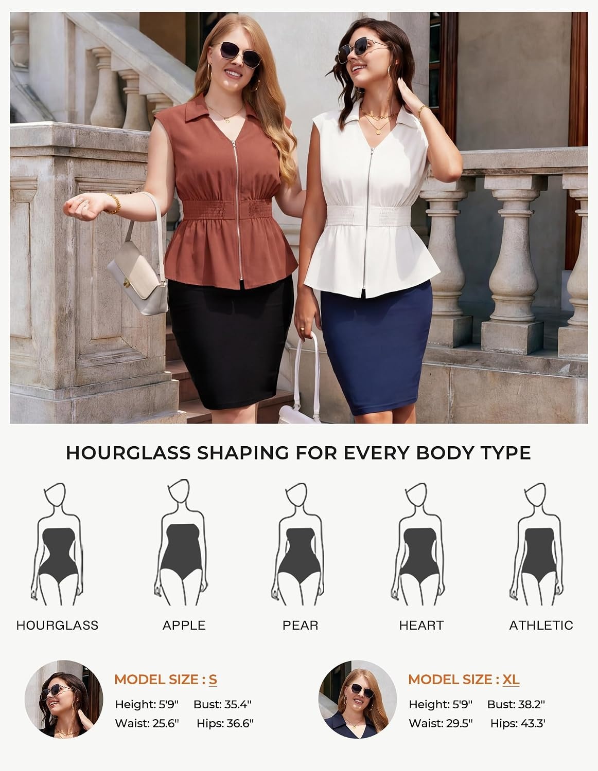 image:imageGRACE KARIN Womens Peplum Tops Business CasualShort Sleeve Work Blouses SummerZipper V Neck Shirts Cinched Smocked WaistBrick Red