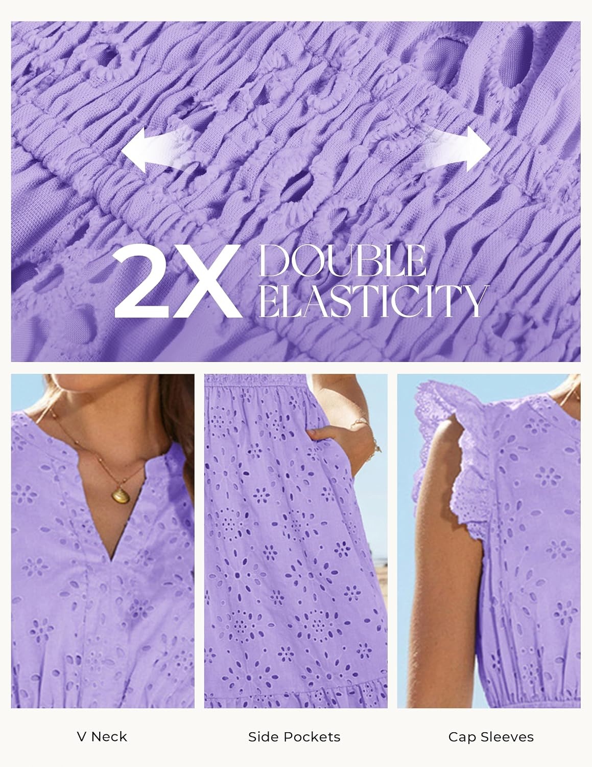image:imageGRACE KARIN Womens Summer Boho Maxi Dress Casual 2026 Spring V Neck Eyelet Dresses Flowy Vacation Beach Sundress with PocketsLight Purple