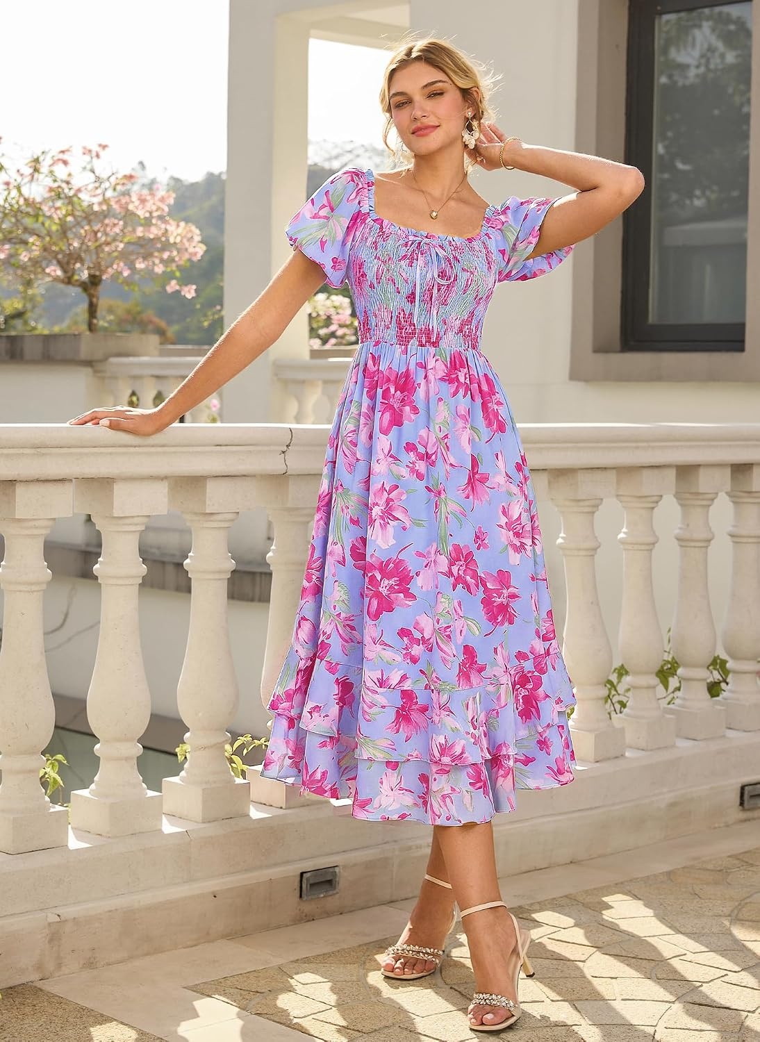 image:imageGRACE KARIN Womens Summer Floral Maxi Dress 2026 Flowy Wedding Guest Dress A Line Boho Dresses Fashion Clothing with PocketsBlue Pink