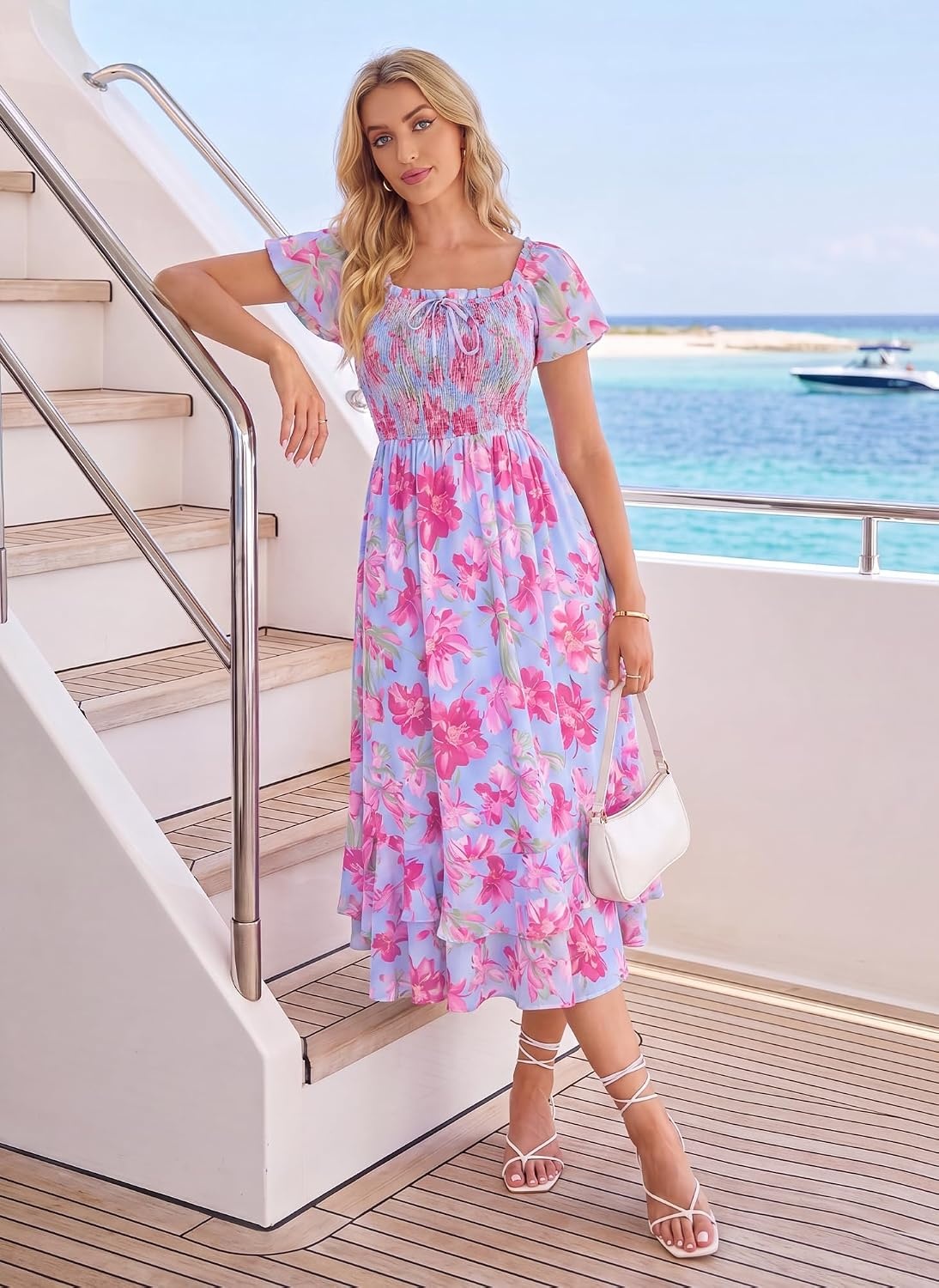 image:imageGRACE KARIN Womens Summer Floral Maxi Dress 2026 Flowy Wedding Guest Dress A Line Boho Dresses Fashion Clothing with PocketsBlue Pink