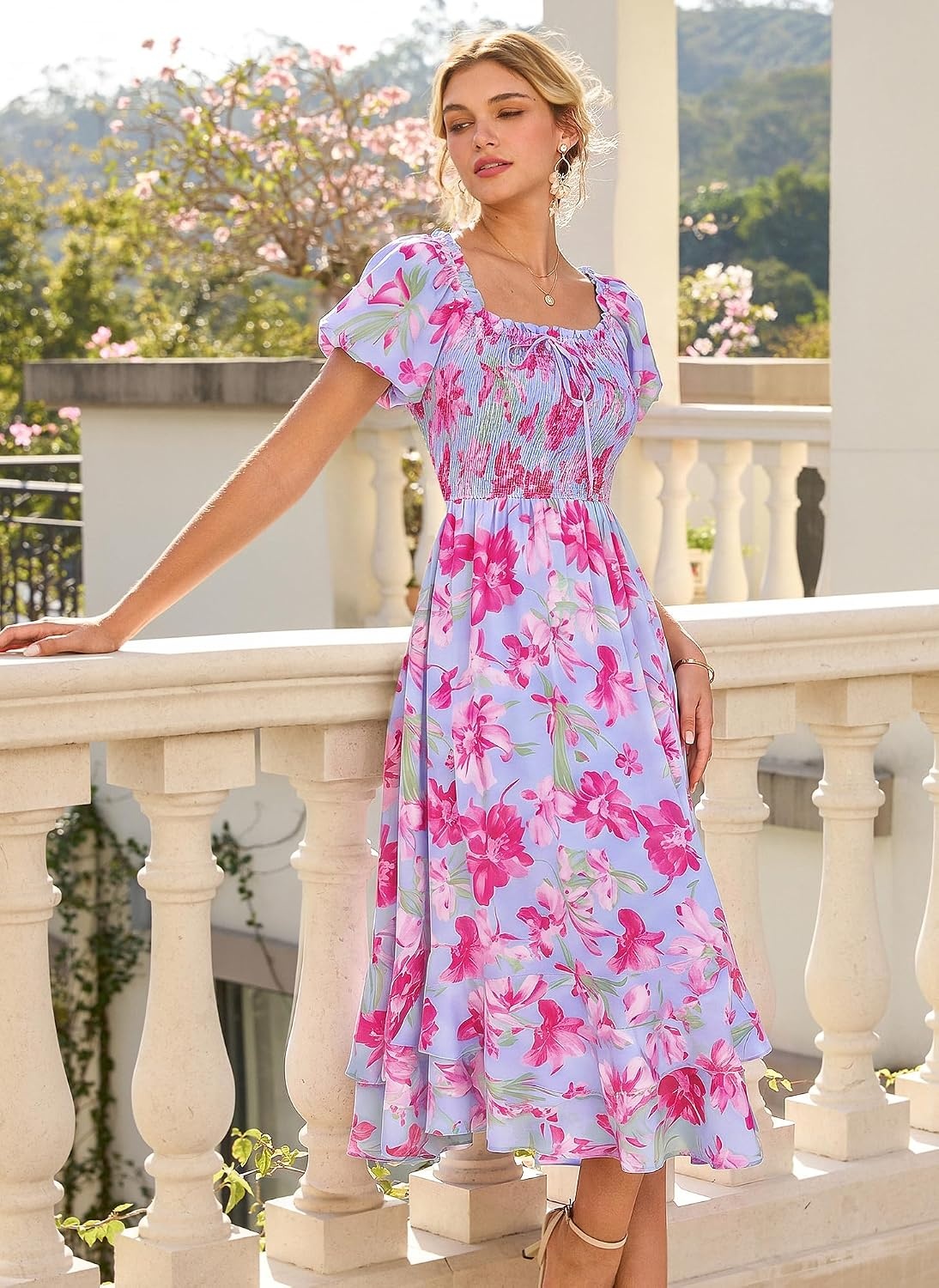 image:imageGRACE KARIN Womens Summer Floral Maxi Dress 2026 Flowy Wedding Guest Dress A Line Boho Dresses Fashion Clothing with PocketsBlue Pink
