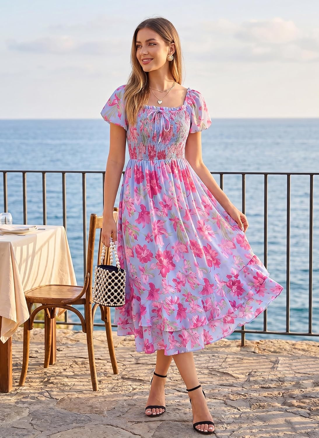 image:imageGRACE KARIN Womens Summer Floral Maxi Dress 2026 Flowy Wedding Guest Dress A Line Boho Dresses Fashion Clothing with PocketsBlue Pink
