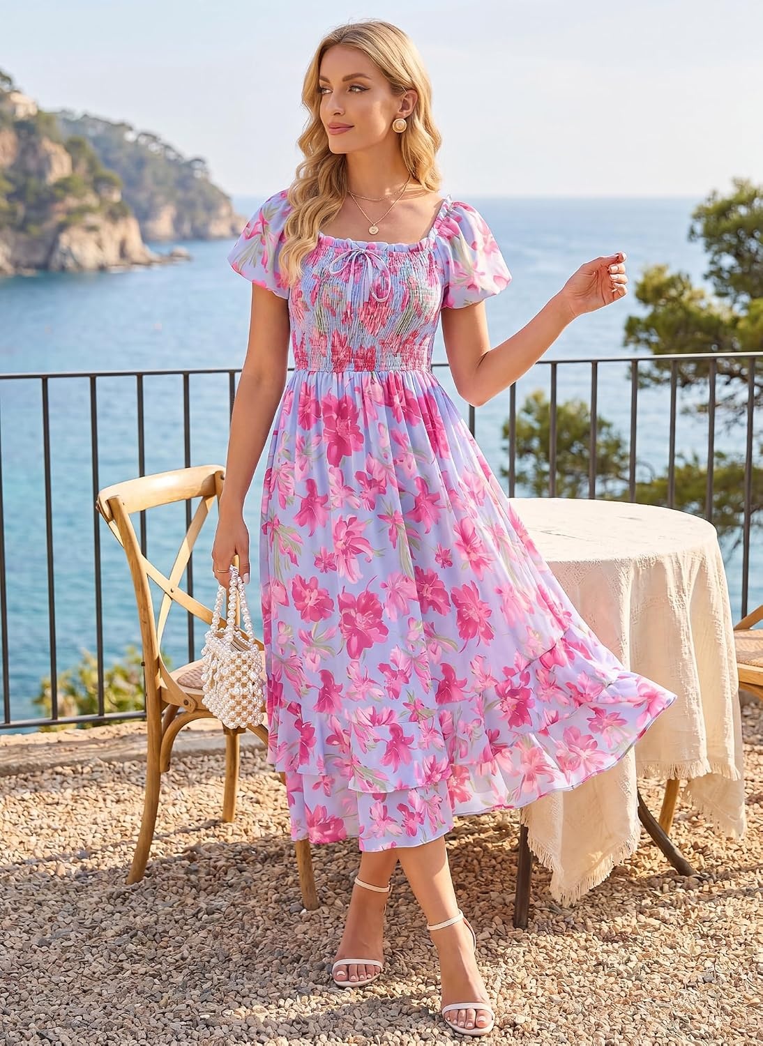 image:imageGRACE KARIN Womens Summer Floral Maxi Dress 2026 Flowy Wedding Guest Dress A Line Boho Dresses Fashion Clothing with PocketsBlue Pink