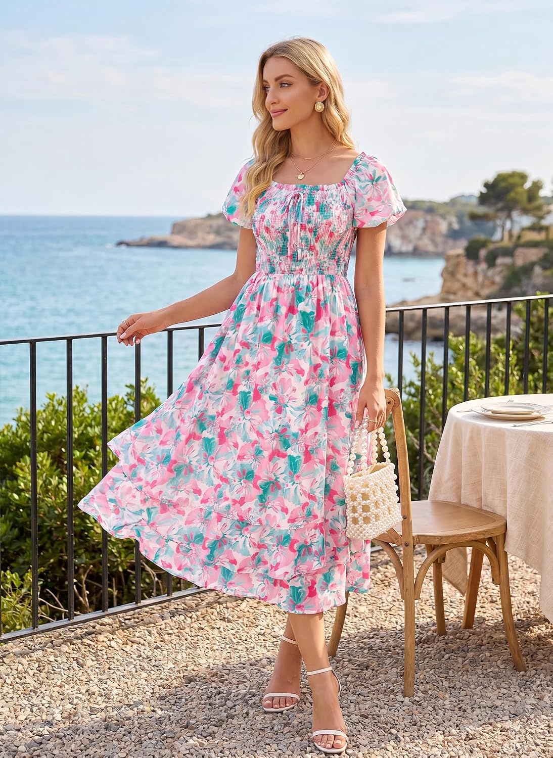 image:imageGRACE KARIN Womens Summer Floral Maxi Dress 2026 Flowy Wedding Guest Dress A Line Boho Dresses Fashion Clothing with PocketsGreen Flower