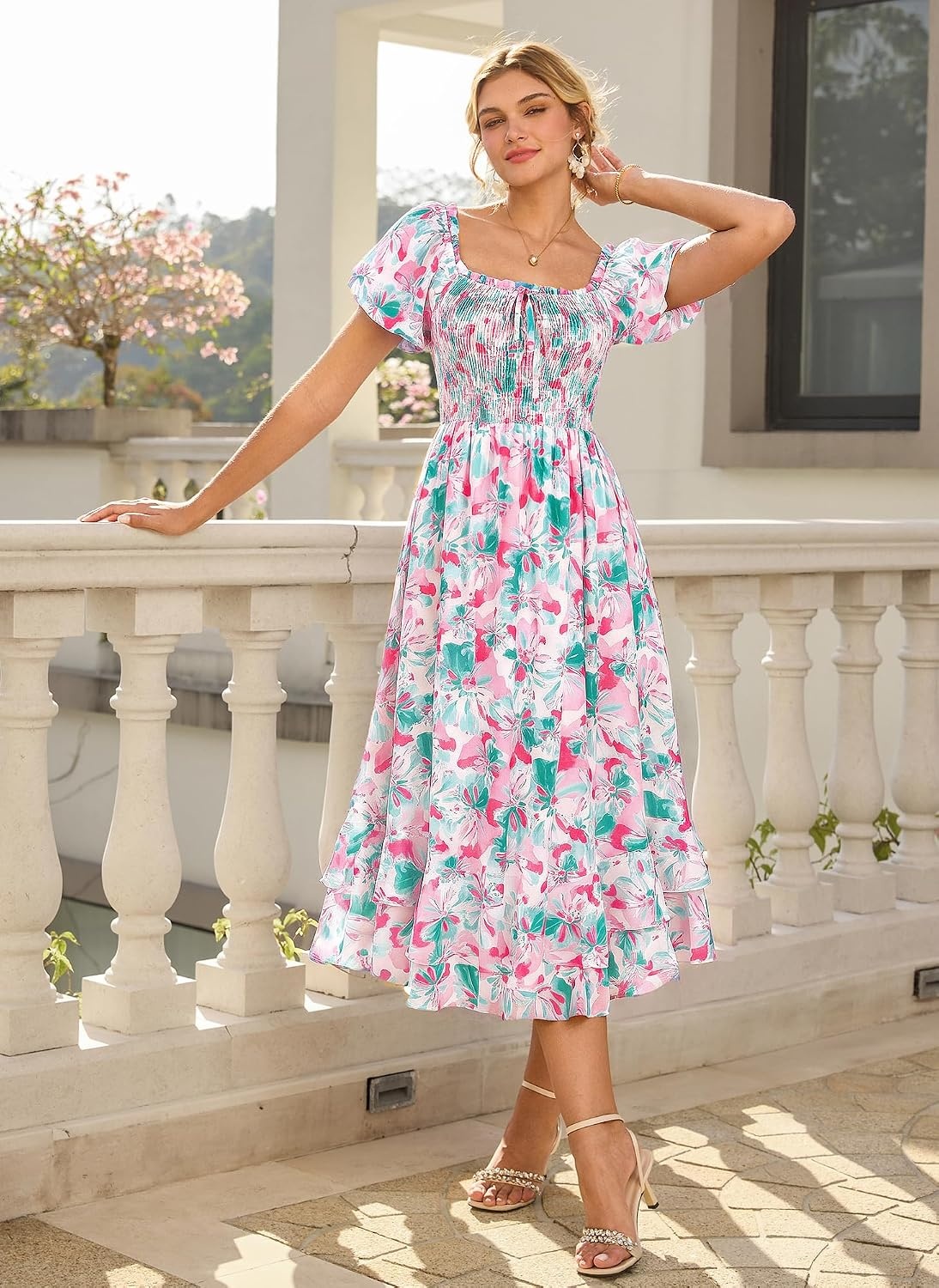 image:imageGRACE KARIN Womens Summer Floral Maxi Dress 2026 Flowy Wedding Guest Dress A Line Boho Dresses Fashion Clothing with PocketsGreen Flower