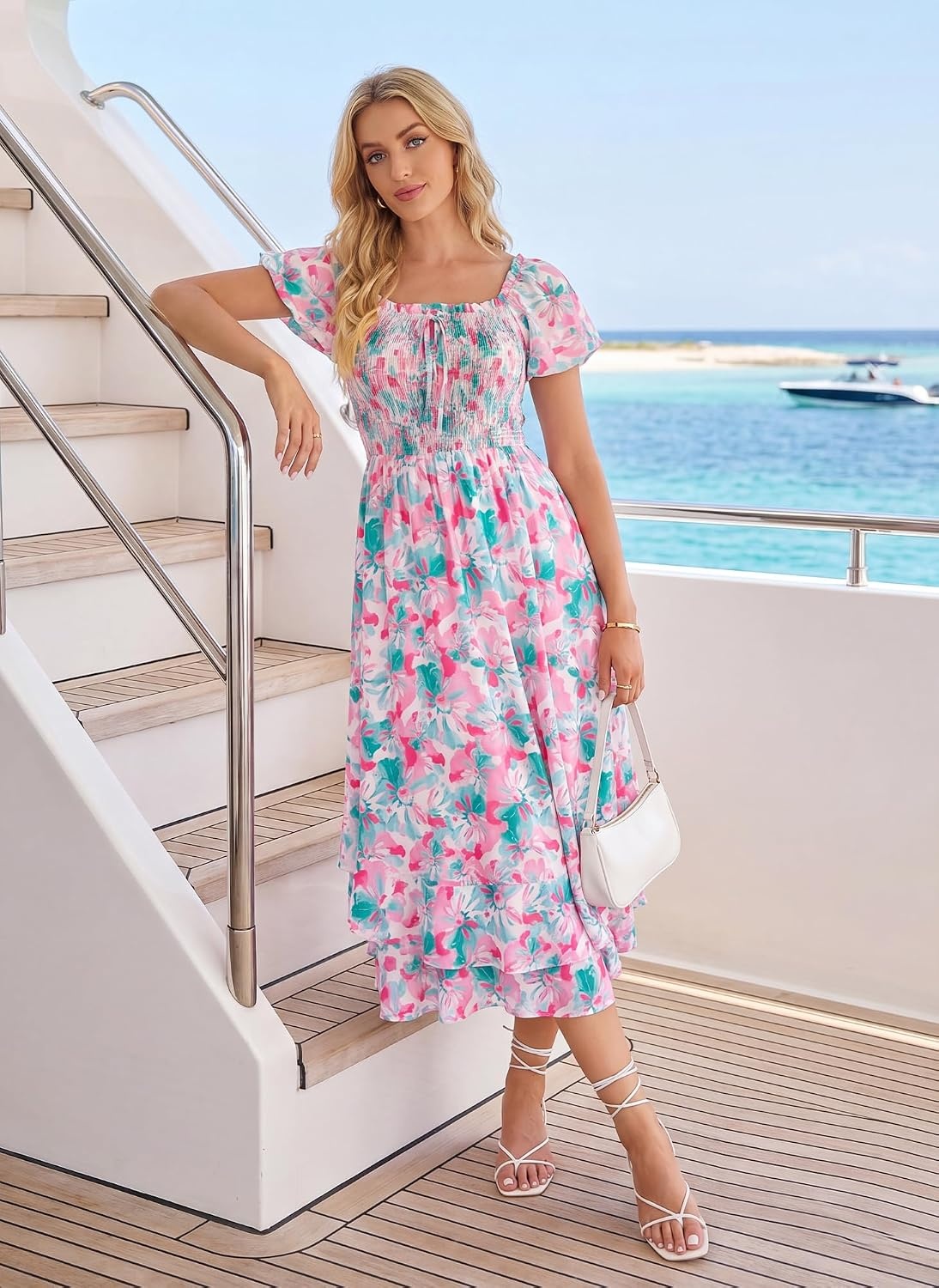 image:imageGRACE KARIN Womens Summer Floral Maxi Dress 2026 Flowy Wedding Guest Dress A Line Boho Dresses Fashion Clothing with PocketsGreen Flower