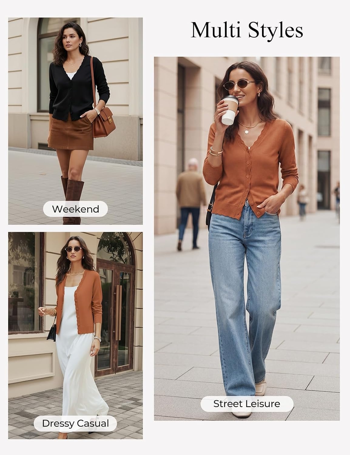 image:imageGRACE KARIN Womens Wool Blend Long Sleeve V Neck Button Up Lightweight Cardigan Sweater Open Front Dressy Casual ShrugsPumpkin Orange