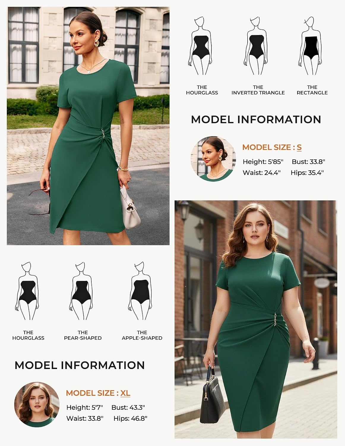 image:imageGRACE KARIN Work Dresses for Women 2026 Short Sleeve Sheath Business Midi Dress Wrap Bodycon Office Cocktail OutfitsDark Green