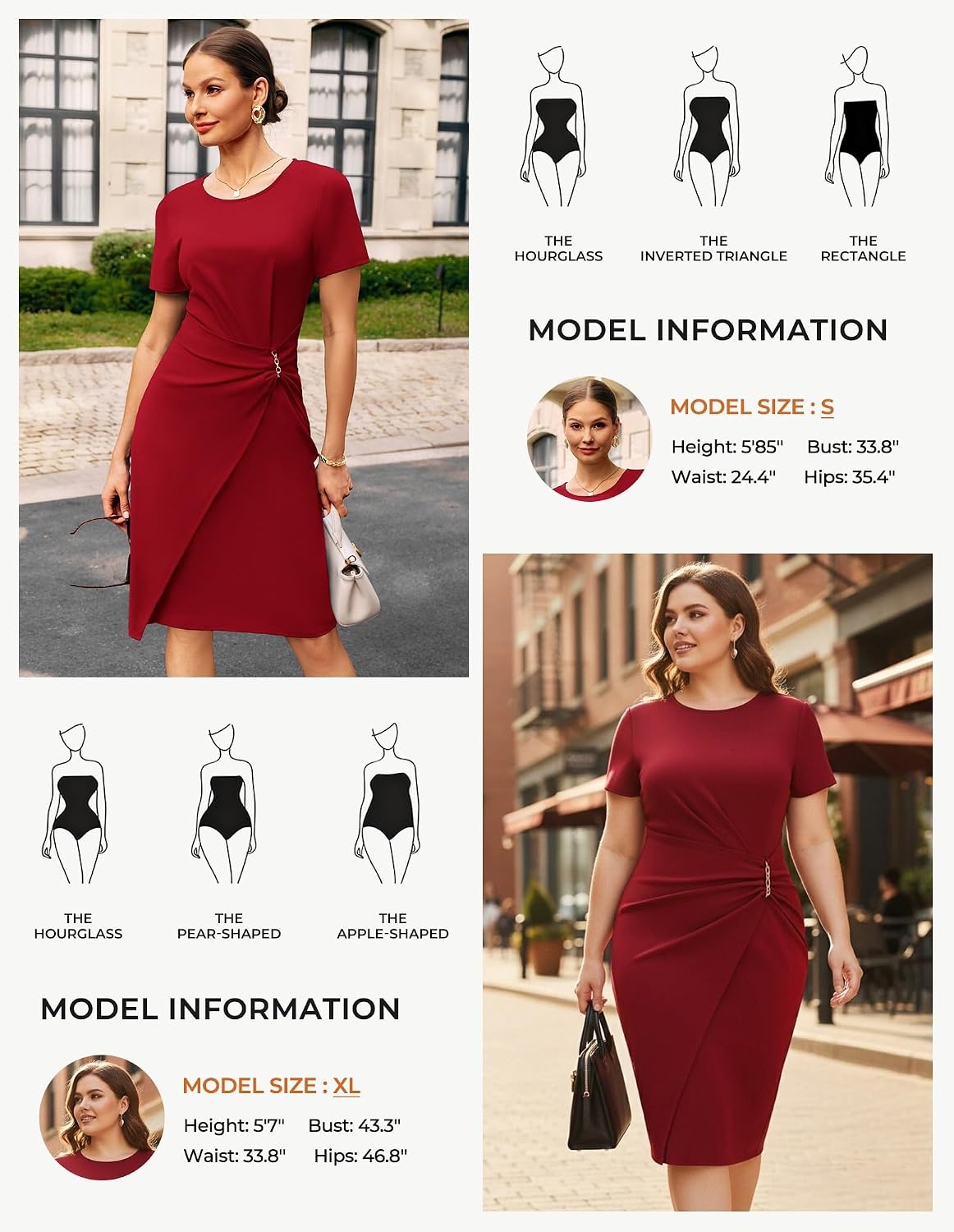 image:imageGRACE KARIN Work Dresses for Women 2026 Short Sleeve Sheath Business Midi Dress Wrap Bodycon Office Cocktail OutfitsRed