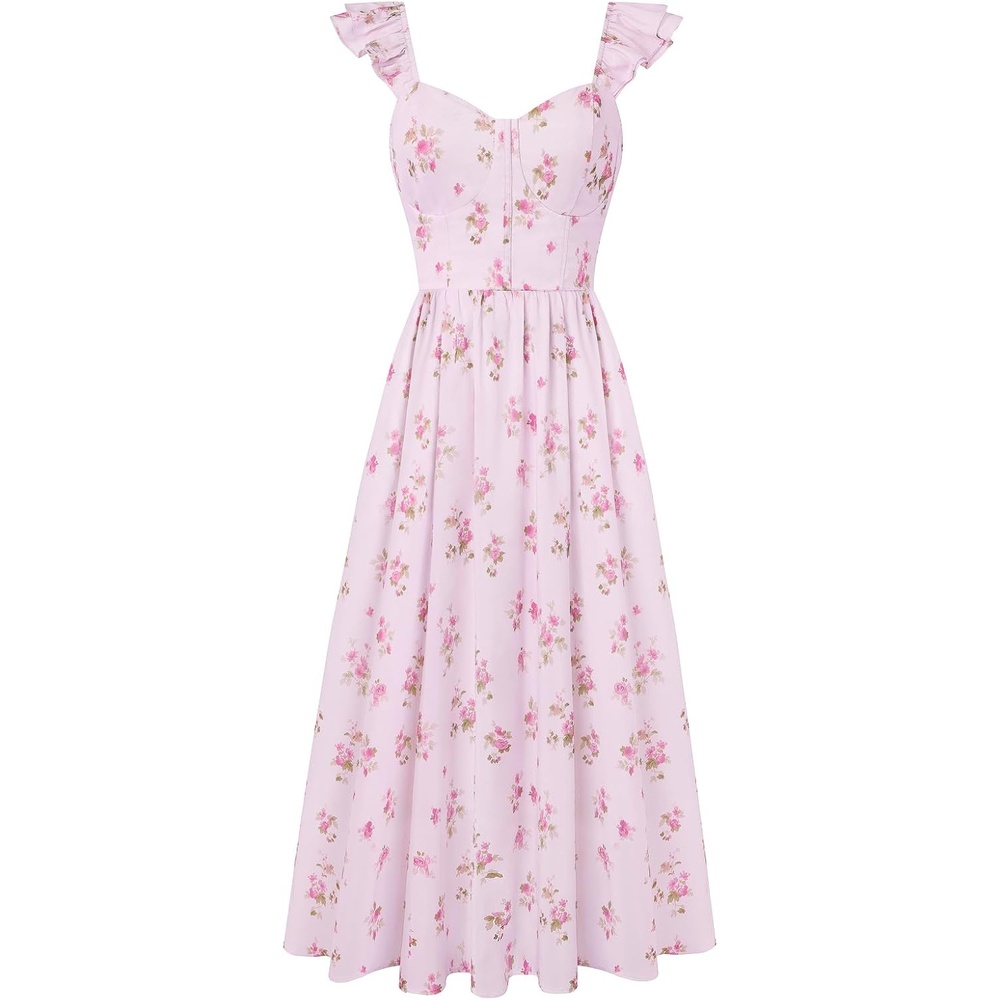 image:imageGRACE KARIN 2026 Women Summer Maxi Floral Corset DressRuffle Sleeve Milkmaid Dresses Wedding Guest Dresses with PocketSmall Floral Foundation
