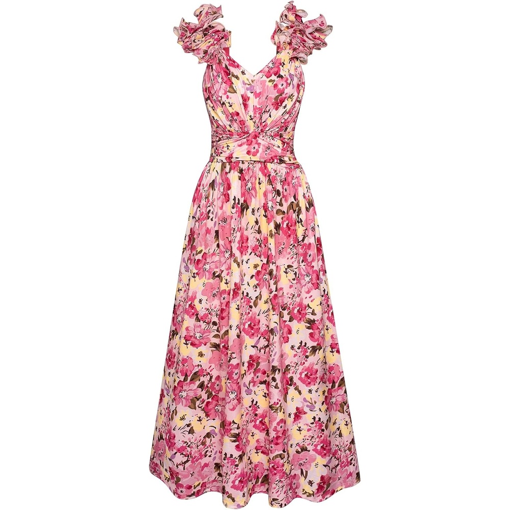 image:imageGRACE KARIN 2026 Womens Summer Floral Print Dress Sleeveless Casual Flowy Sundress A Line Ruffle Wedding Guest OutfitPink Yellow Floral