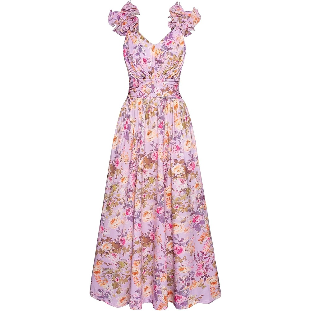 image:imageGRACE KARIN 2026 Womens Summer Floral Print Dress Sleeveless Casual Flowy Sundress A Line Ruffle Wedding Guest OutfitPurple Floral