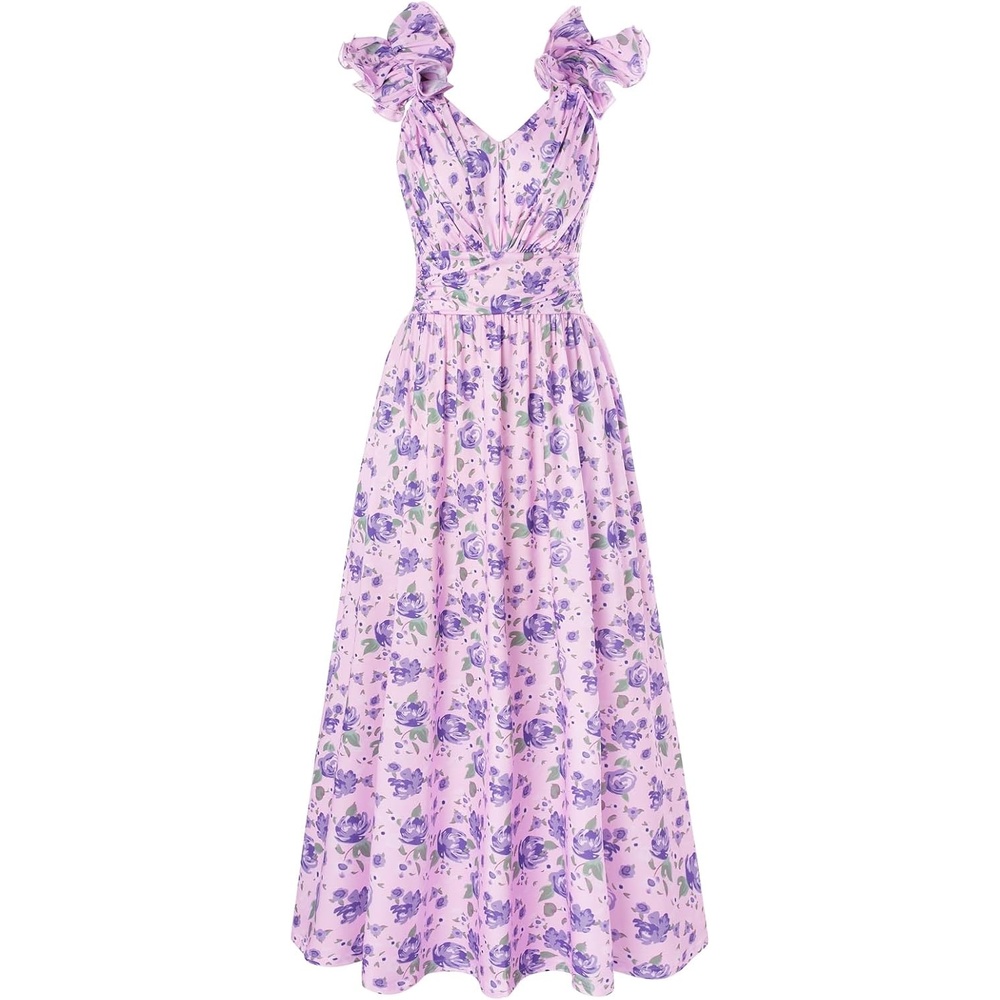 image:imageGRACE KARIN 2026 Womens Summer Floral Print Dress Sleeveless Casual Flowy Sundress A Line Ruffle Wedding Guest OutfitPurple Green