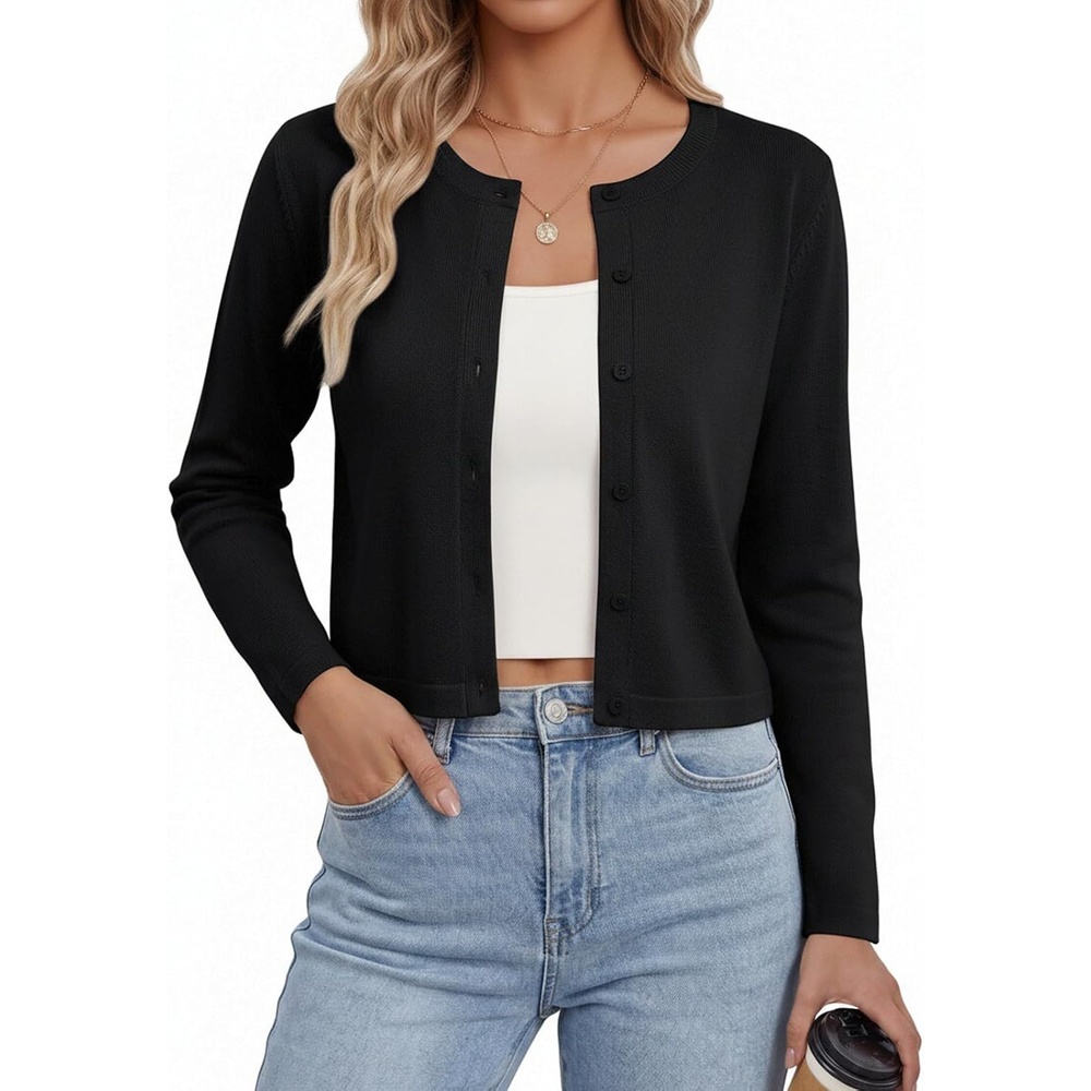 image:imageGRACE KARIN Cropped Cardigan Sweaters for Women Cotton Bolero Shrugs for Dresses Summer Fall Fashion Outfits Clothes 2026Black