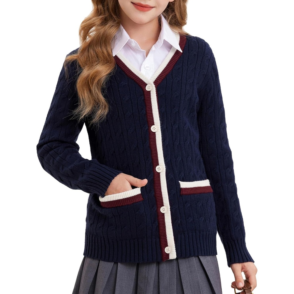 image:imageGRACE KARIN Girls Sweater Cardigan Uniform V Neck Button Knit Fall Kid Jacket Size 614Navy Blue