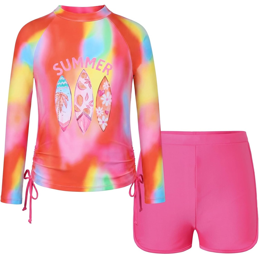 image:imageGRACE KARIN Girls Swimsuit Rash Guard Set Two Piece Long Sleeve Beach Summer Vacation Swimwear 714YOrange Blended Blossom