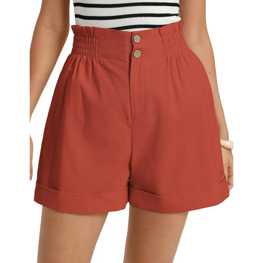 image:imageGRACE KARIN Linen Shorts for Women Summer Beach Vacation Aline Wide Leg High Waist Shorts Comfy Lounge with PocketsRedorange
