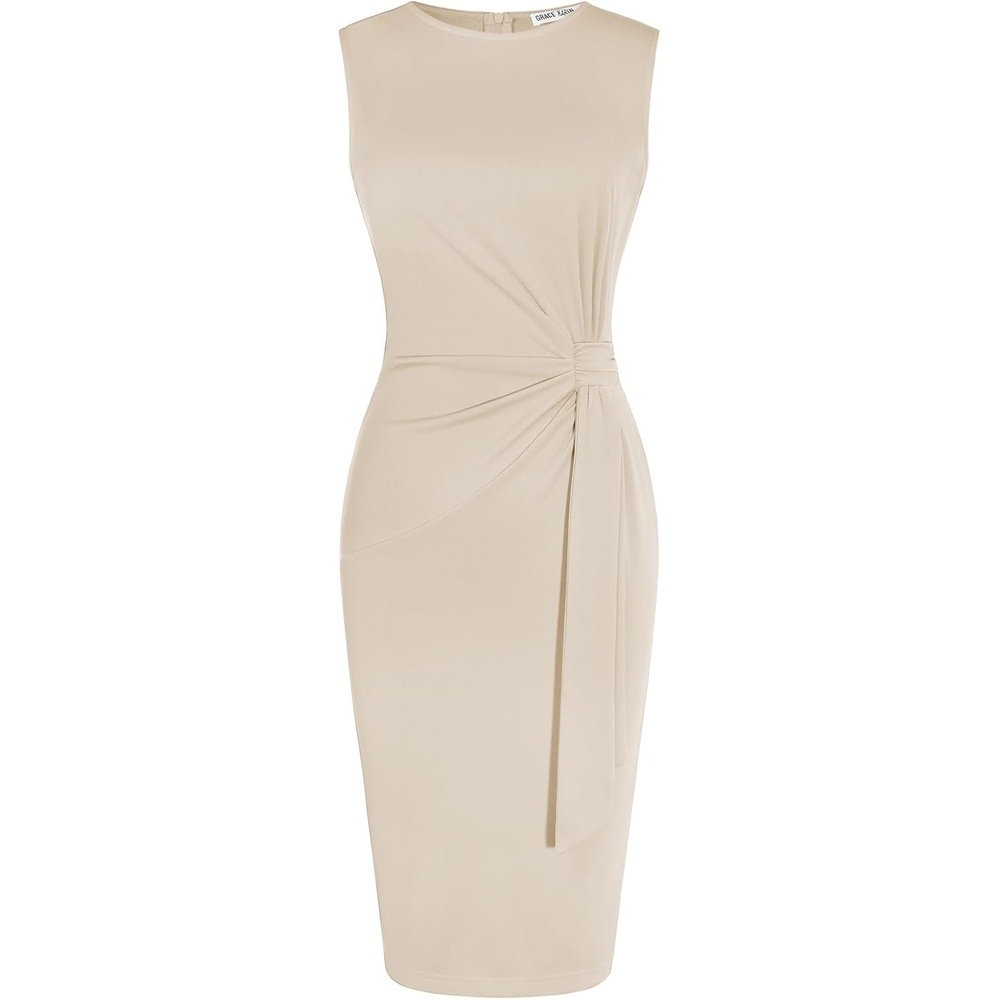 image:imageGRACE KARIN Women Bodycon Work DressChurch Pencil Business DressesSleeveless Sheath Cocktail Dresses Knee LengthApricot