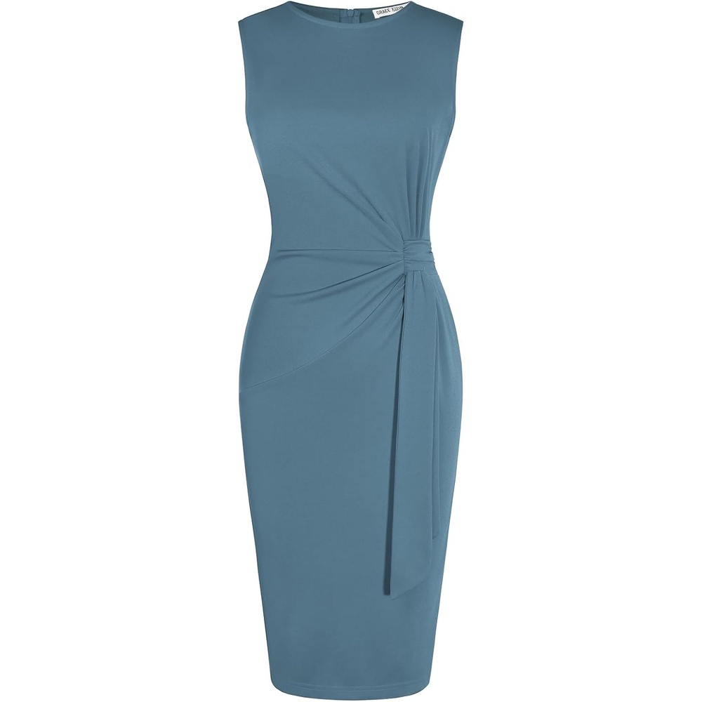 image:imageGRACE KARIN Women Bodycon Work DressChurch Pencil Business DressesSleeveless Sheath Cocktail Dresses Knee LengthDark Gray Blue