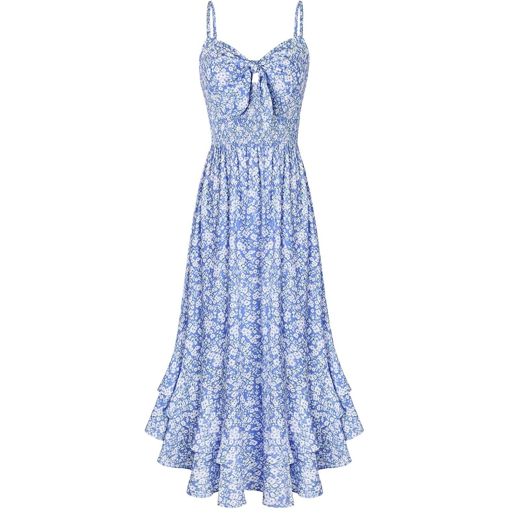 image:imageGRACE KARIN Womens Maxi Floral Sundresses Summer Beach Boho Dress Spaghetti Strap Dresses Casual Fashion Clothes with PocketsBlue Floral