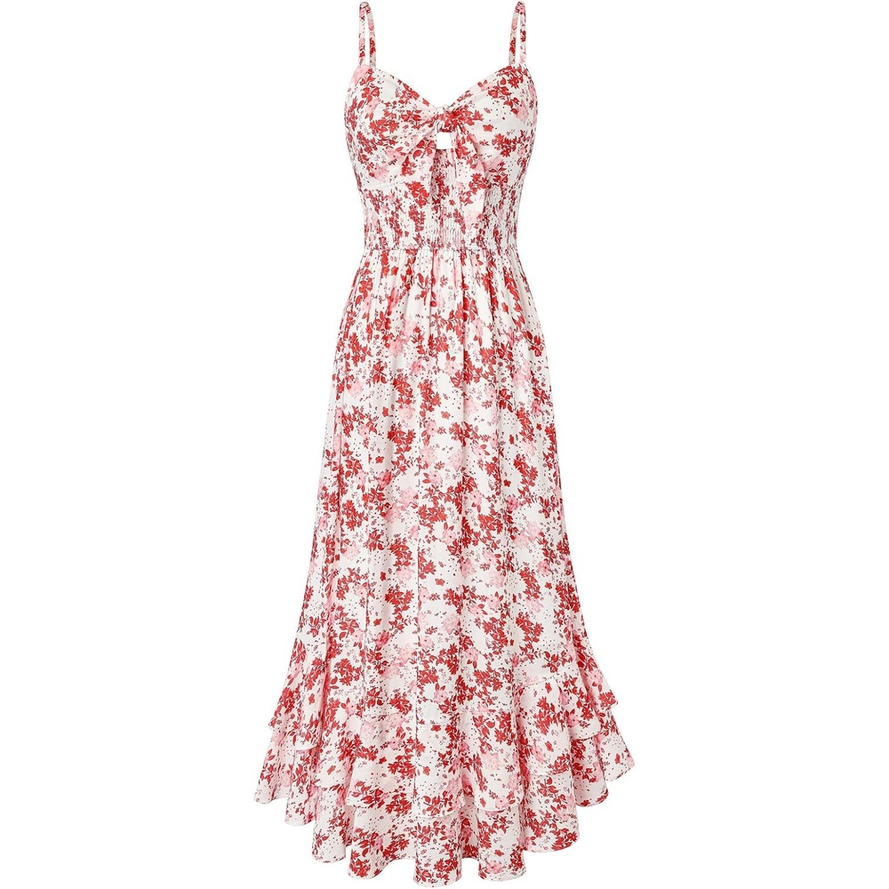 image:imageGRACE KARIN Womens Maxi Floral Sundresses Summer Beach Boho Dress Spaghetti Strap Dresses Casual Fashion Clothes with PocketsWhite Pink Floral