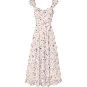GRACE KARIN 2026 Women Summer Maxi Floral Corset Dress,Ruffle Sleeve Milkmaid Dresses, Wedding Guest Dresses with Pocket(Blue Rose)