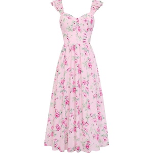 GRACE KARIN 2026 Women Summer Maxi Floral Corset Dress,Ruffle Sleeve Milkmaid Dresses, Wedding Guest Dresses with Pocket(Foundation With Pink Floral)