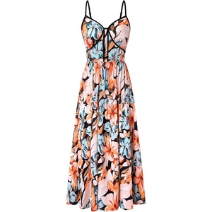 GRACE KARIN 2026 Women’s Spaghetti Strap Resort Wear, Summer Beach Maxi Sundress, Floral Vacation Dresses with Pockets(Black Orange Floral)
