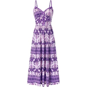 GRACE KARIN 2026 Women’s Spaghetti Strap Resort Wear, Summer Beach Maxi Sundress, Floral Vacation Dresses with Pockets(Purple Floral)