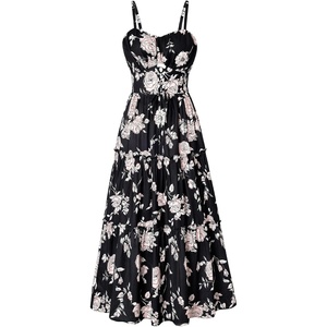 GRACE KARIN 2026 Women’s Spaghetti Vacation Sundress Summer Beach Flowy Boho Floral Maxi Dresses with Pockets(Black Pink Floral)