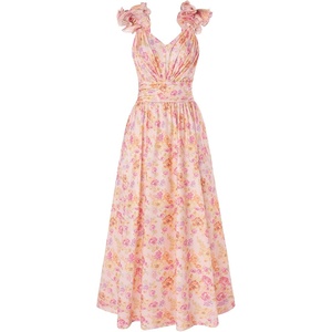 GRACE KARIN 2026 Women’s Summer Floral Print Dress Sleeveless Casual Flowy Sundress A Line Ruffle Wedding Guest Outfit(Apricot Floral)