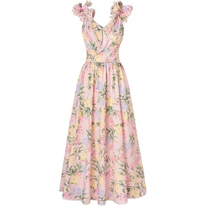 GRACE KARIN 2026 Women’s Summer Floral Print Dress Sleeveless Casual Flowy Sundress A Line Ruffle Wedding Guest Outfit(Blue Yellow)