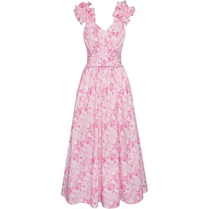 GRACE KARIN 2026 Women’s Summer Floral Print Dress Sleeveless Casual Flowy Sundress A Line Ruffle Wedding Guest Outfit(Pink Floral)
