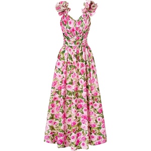 GRACE KARIN 2026 Women’s Summer Floral Print Dress Sleeveless Casual Flowy Sundress A Line Ruffle Wedding Guest Outfit(Pink Green)