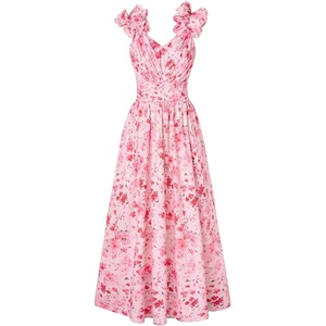 GRACE KARIN 2026 Women’s Summer Floral Print Dress Sleeveless Casual Flowy Sundress A Line Ruffle Wedding Guest Outfit(Pink Red)