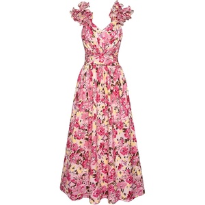 GRACE KARIN 2026 Women’s Summer Floral Print Dress Sleeveless Casual Flowy Sundress A Line Ruffle Wedding Guest Outfit(Pink Yellow Floral)