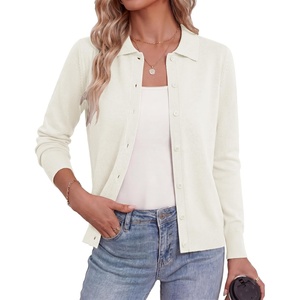 GRACE KARIN Cardigan Sweaters for Women Lightweight Trendy Long Sleeve Cardigans Lapel Collar Button Down Knit Tops(Cream White)