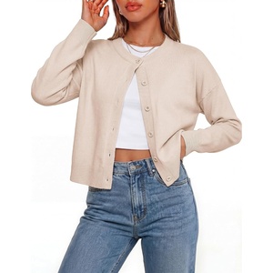 GRACE KARIN Cropped Cardigan Sweaters for Women, Cotton Button up Sweater, Oversized Knit Cardigans Trendy 2026(Apricot)