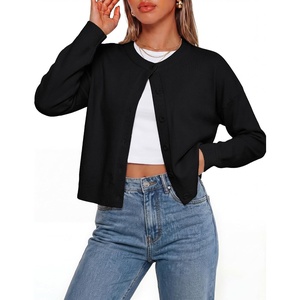 GRACE KARIN Cropped Cardigan Sweaters for Women, Cotton Button up Sweater, Oversized Knit Cardigans Trendy 2026(Black)