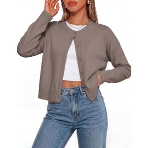 GRACE KARIN Cropped Cardigan Sweaters for Women, Cotton Button up Sweater, Oversized Knit Cardigans Trendy 2026(Camel)