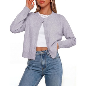 GRACE KARIN Cropped Cardigan Sweaters for Women, Cotton Button up Sweater, Oversized Knit Cardigans Trendy 2026(Grey)