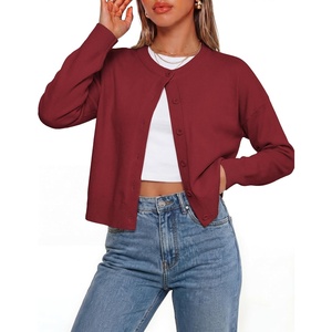 GRACE KARIN Cropped Cardigan Sweaters for Women, Cotton Button up Sweater, Oversized Knit Cardigans Trendy 2026(Wine Red)