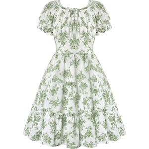 GRACE KARIN Girls Summer Floral Dresses Puff Sleeve Princess Dress 6-14Y | Square Neck Party Dress Graduation Birthday Wedding Beach, Smocked Back Tiered Skirt Woven Lined for Tween Teen Girl(Sage Green Floral)