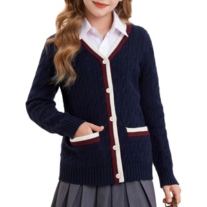 GRACE KARIN Girls Sweater Cardigan Uniform V Neck Button Knit Fall Kid Jacket Size 6-14(Navy Blue)