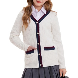 GRACE KARIN Girls Sweater Cardigan Uniform V Neck Button Knit Fall Kid Jacket Size 6-14(White)