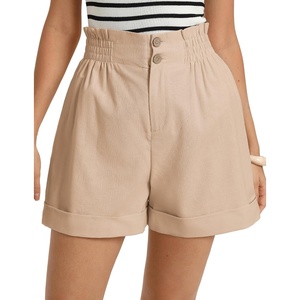 GRACE KARIN Linen Shorts for Women Summer Beach Vacation A-line Wide Leg High Waist Shorts Comfy Lounge with Pockets(Apricot)